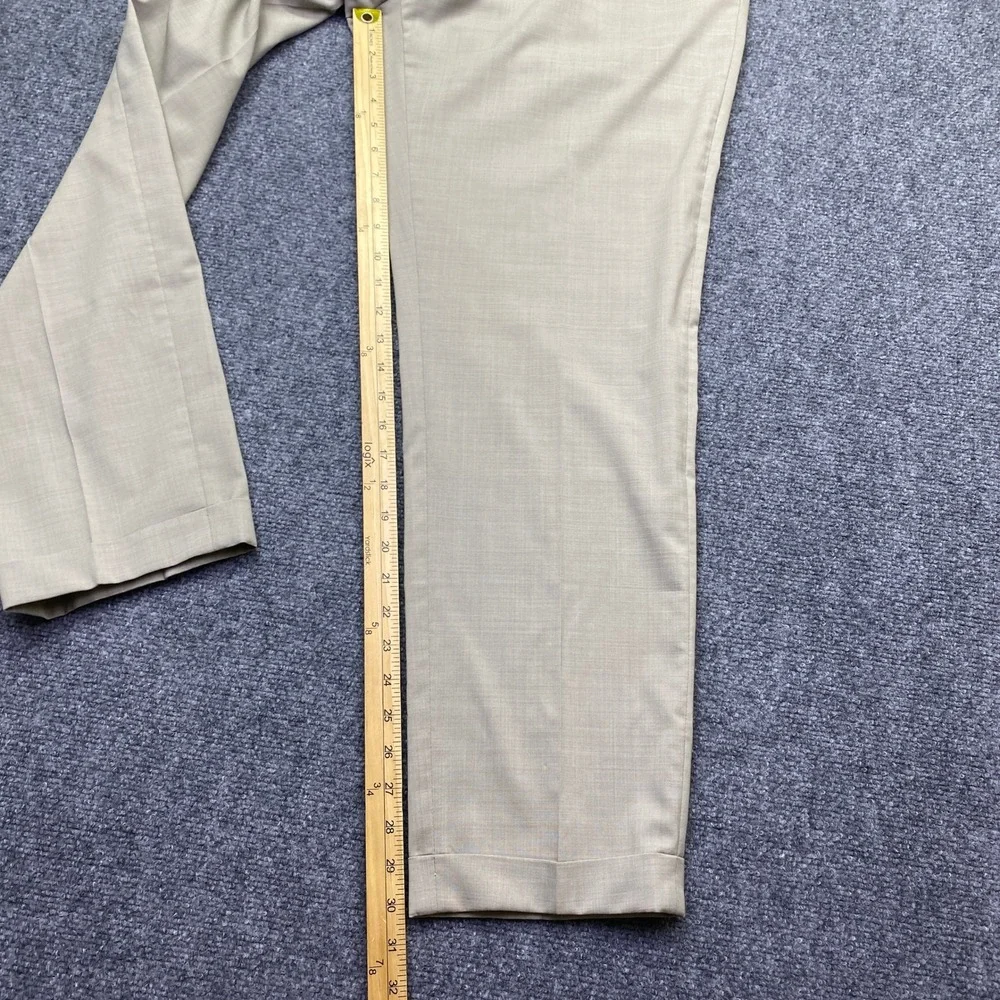 Hugo Boss Mens Beige Virgin Wool‎ Blend Flat Front Cuffed Dress Pants Size 40R